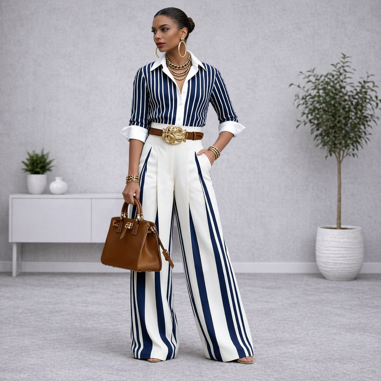 Conjunto palazzo elegance rayado