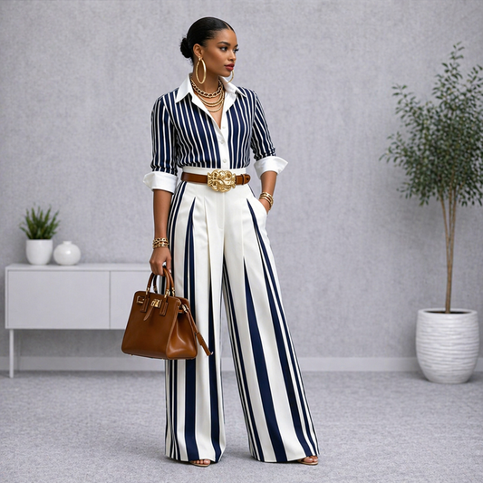 Conjunto palazzo elegance rayado
