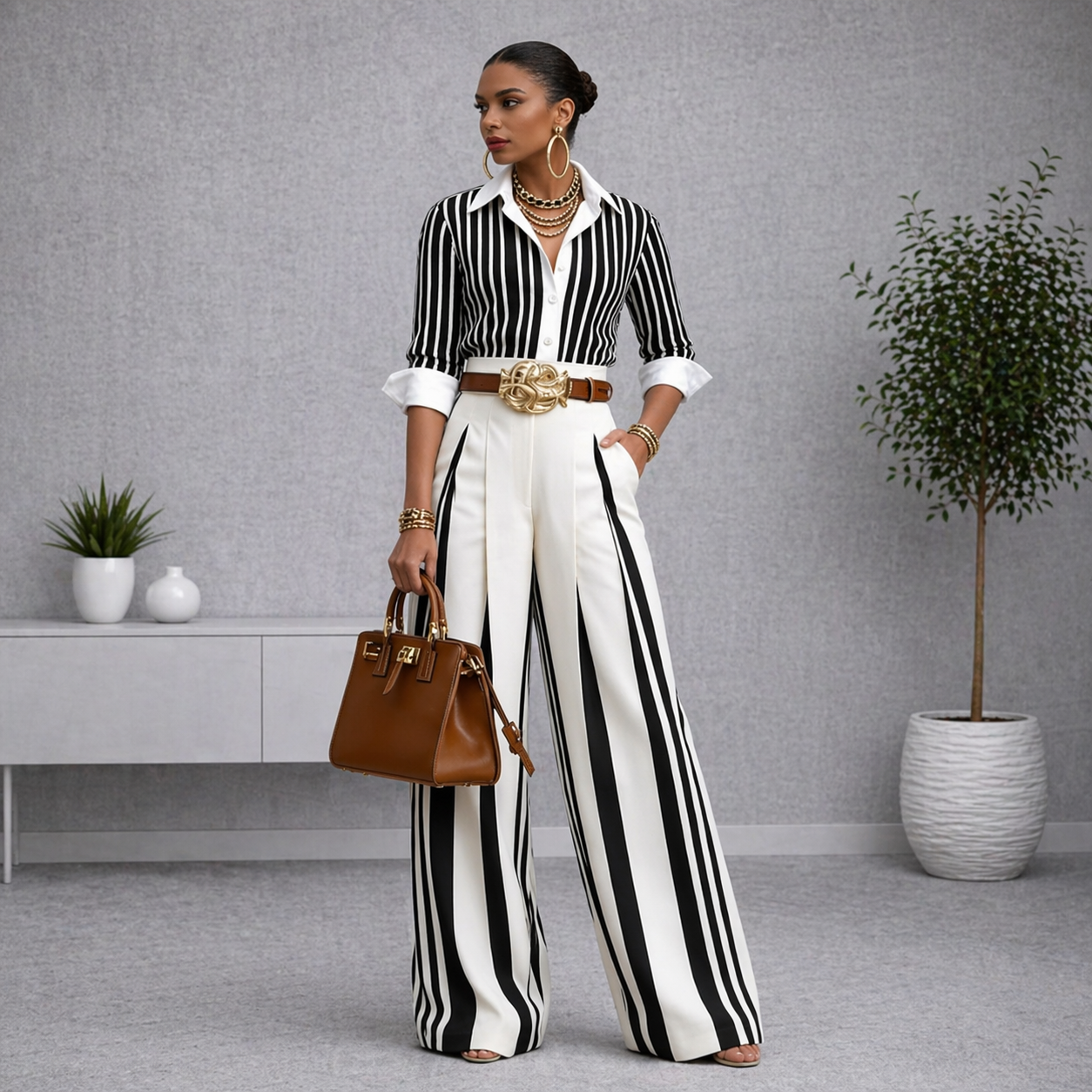Conjunto palazzo elegance rayado
